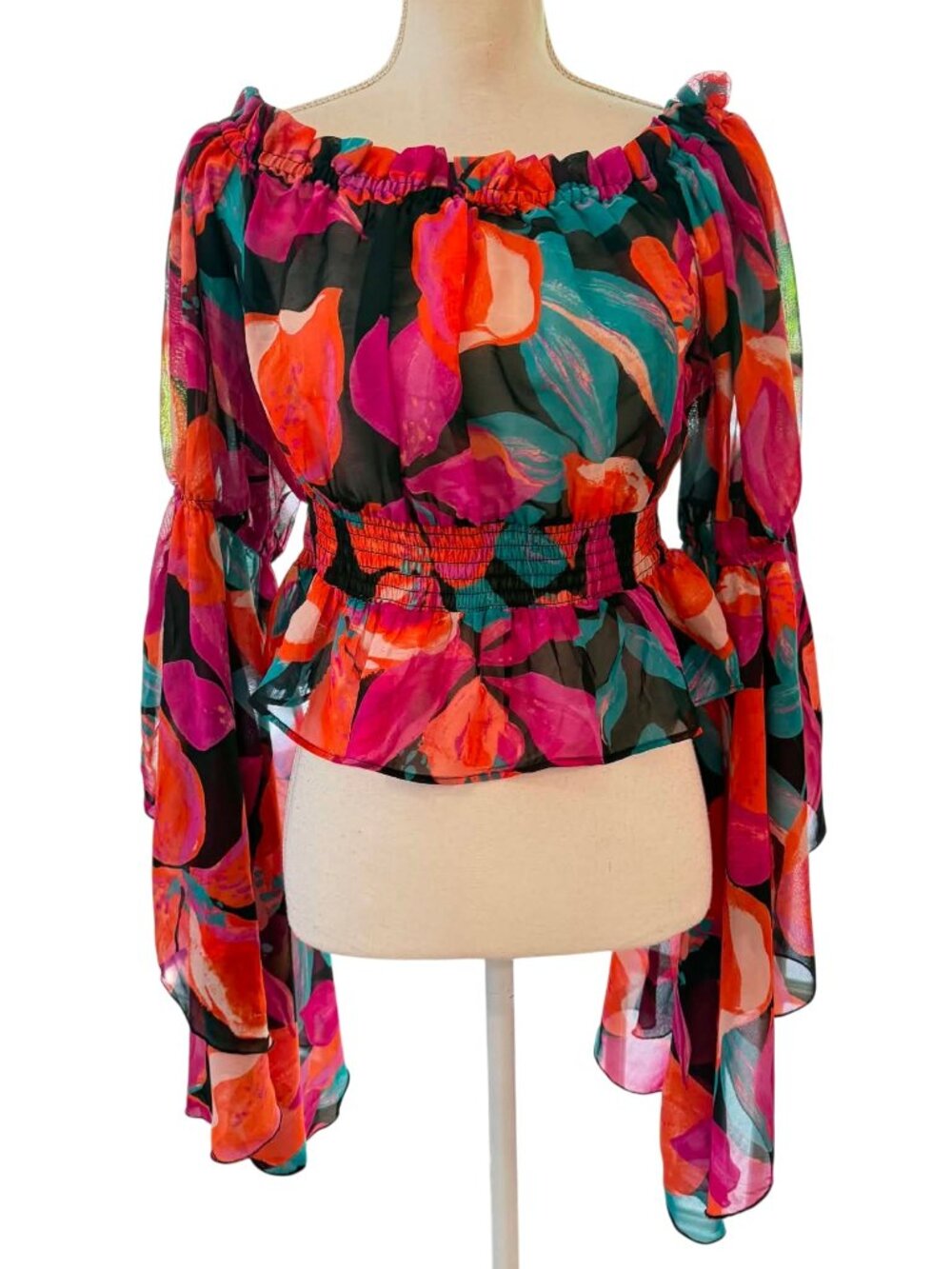 Live 4 Truth Colorful Boho Off-the-Shoulder Bell Sleeve Crop Top